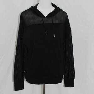 LNC Black Hoodie Mesh Sleeve Senita Athletics Womens Medium Workout Top
